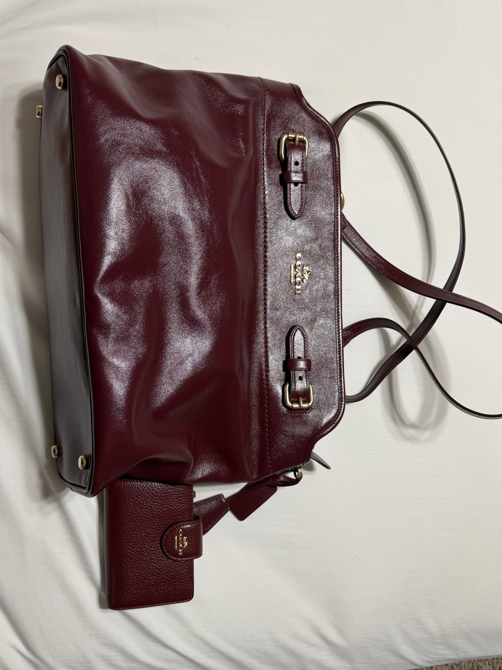Coach Burgundy Leather Easton Bag with Wallet